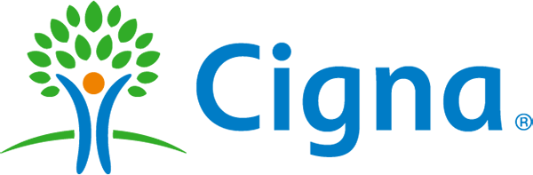 Logo of Cigna, a global health services company, featuring a stylized tree with green leaves, a blue trunk resembling a person, and an orange circle at the top, with 'Cigna' in bold blue font to the right.